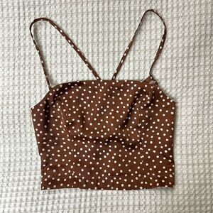Urban Outfitters Brown and White Polka Dot Crop Top (S)